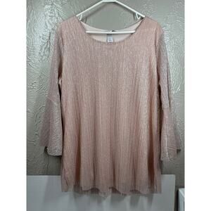 Christopher & Banks Blouse Women's Pink Metallic Thread 3/4 Bell Sleeve Size XL